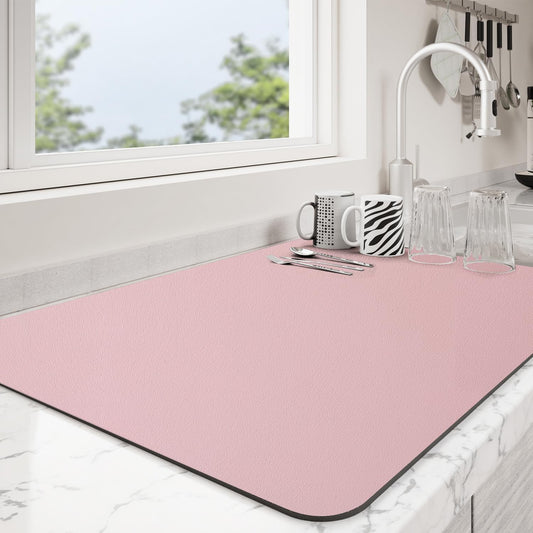 Dish Drying Mat for Kitchen Counter | Coffee Bar Mat for Countertops | Heat Resistant Drainer Mat with Non-slip Rubber Backed | Hide Stain Kitchen Absorbent Draining Mat | Pink 18"x24"