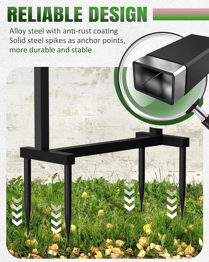Breeze Touch Heavy Duty Garden Hose Holder Freestanding, 4-Spike Stable Water Hose Holder for Outside, Rustproof Metal Hose Stand Holds Up to 150FT Hose, Easy Install Hose Hanger for Yard Lawn Patio