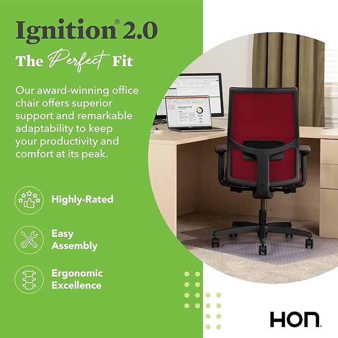 HON Ignition 2.0 Mid Back Task Chair, Spectrum Mesh, Advanced Synchro-Tilt Control, Office Chair with Lumbar Support, Height and Width Adjustable Arms, Black Frame, Bullseye