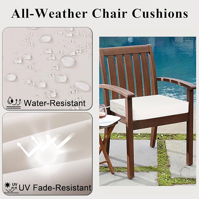 Outdoor Chair Cushions 18.5x16x3 Inch, Waterproof Beige Patio Furniture Cushions Set of 2 with Ties & Handle, 3 Year Color Fastness Square Replacement Seat Cushions for Sofa, Couch
