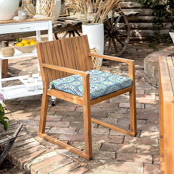 LVTXIII Outdoor Seat Cushions Set of 4 Square Corner Chair Cushions with Ties, Patio Chair Pads for Home Office and Patio Garden Furniture Decoration 18.5"x16"x2", Delancey Lagoon