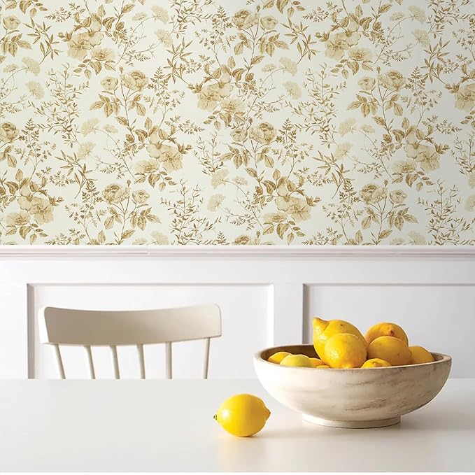 Erfoni 16.9" x118" Boho Floral Peel and Stick Wallpaper Yellow Brown Flower