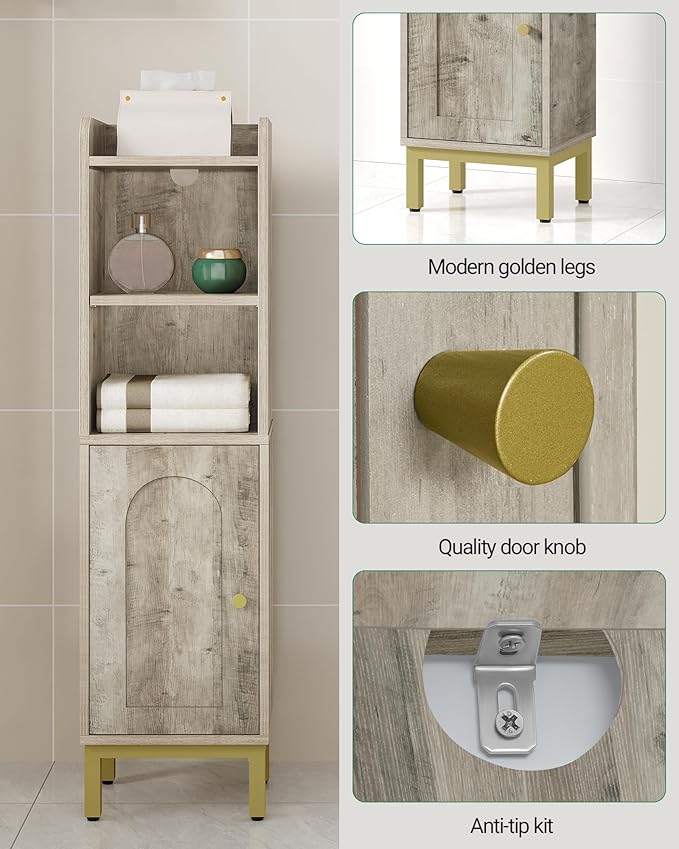 Bathroom Storage Cabinet, Small Corner Floor Cabinet with Door and Shelves, Narrow Toilet Paper Holder, Bathroom Organizer with Adjustable Shelf, for Small Spaces, Rustic Greige BC38205GV1