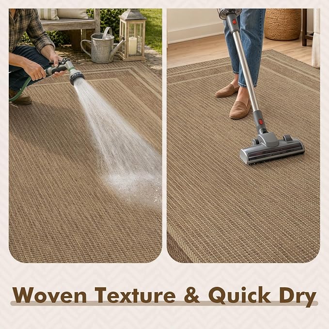 MontVoo-Outdoor Rug-Patio Rug 6x9 ft Polypropylene Indoor Outdoor Rugs Outdoor Carpet for Patio Deck Balcony Porch, Textured Weave, Durable for High Traffic, Fade-Resistant, Modern Neutral Brown