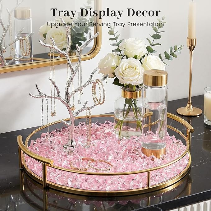 DomeStar Pink Fake Ice, 150PCS Acrylic Fake Diamonds, Plastic Crystals Gems, Vase Fillers DIY Craft Makeup Brush Rocks Wedding Party Table Centerpieces Scatter Decorations