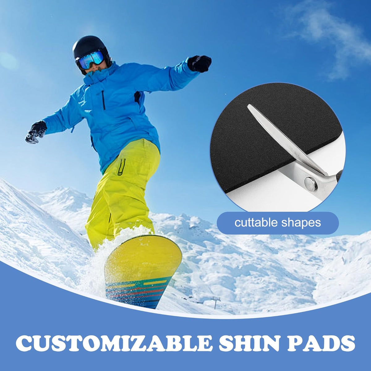 Skiennix Snowboard Shin Pads - Thickened Foam Ski Shin Guards | Cuttable 6.5x5 Inch Protection