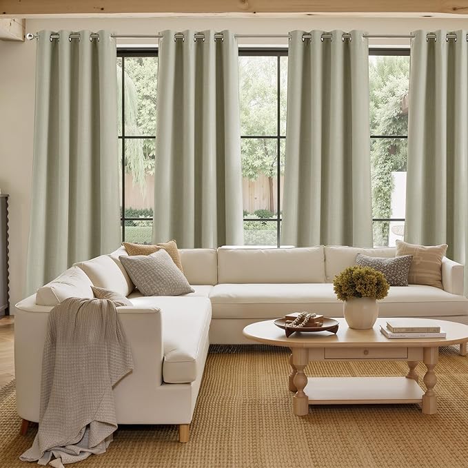 NICETOWN Short Faux Linen Beige Blackout Curtains 63 inches Long