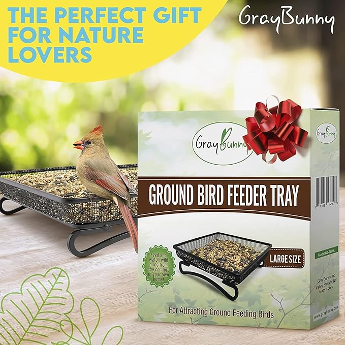Ground Bird Feeder Tray for Outdoors (Metal) - Weather Resistant Platform Mesh Seed Tray for Wild Birds Squirrels Dove Cardinal Blue Jay Crows (11x11 in)