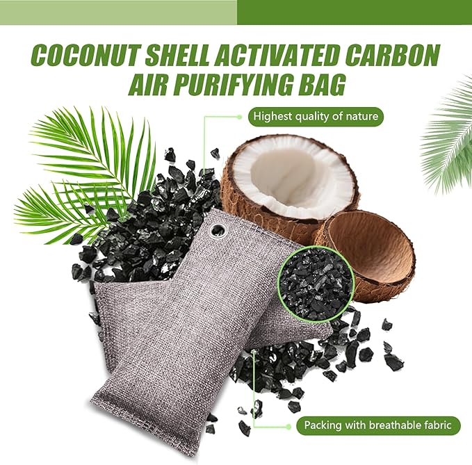 Activated Charcoal Odor Absorber, Odor Eliminator for Strong Odor,Coconut Shell Charcoal Air Purifying Bags for Home Car Closet Pet, Smoke Room Deodorizer