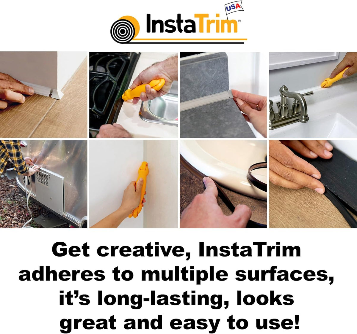 InstaTrim New & Improved Self-Adhesive Caulk Trim, 1/2" x 10', 2-Pack, Flexible, Water Resistant, Stain Resistant for Bathroom, Floors, Walls, DIY Project, Bronze