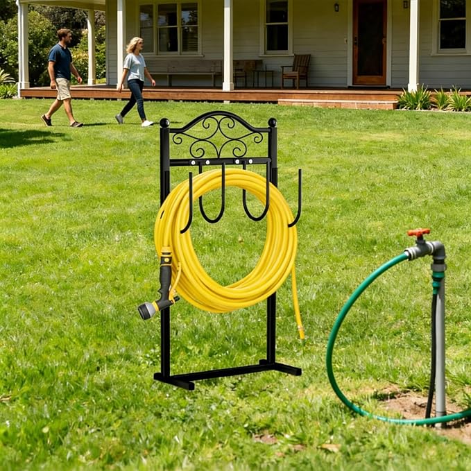 Garden Hose Holder, Heavy-Duty Garden Hose Stand for 100FT Hoses, Freestanding Water Hose Holder for Yard & Garden, Black