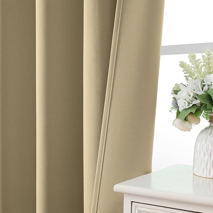 CUCRAF Beige Blackout Curtains 96 inch Length 2 Panels Set, Rod Pocket Room
