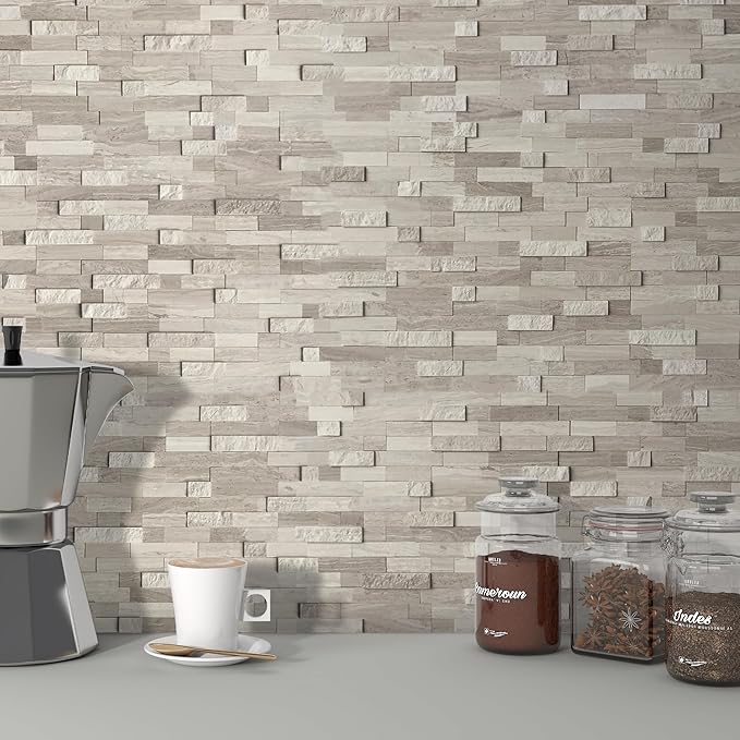 SUNWINGS 5-Sheet Peel and Stick Mosaic Natural 3D Stone Self Adhesive Marble