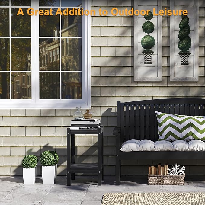 Outdoor Side Table, 26-Inch Tall Adirondack Patio Side Table, All-Weather HDPE Outdoor End Table for Porch Deck Balcony Pool, Easy Maintenance, Black