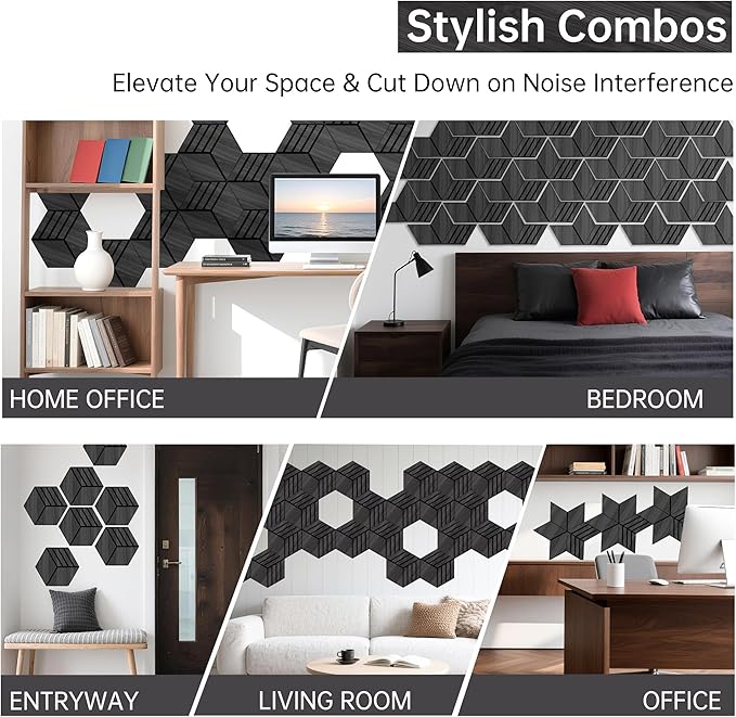 Mollywell Acoustic Panels, PVC Wood-Grain, 14x12 Inch Hexagon Carved Sound