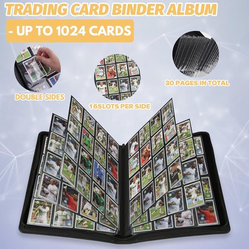 GERMUN Trading Card Binder - 16 Pocket Premium Card Holder for 1000+ Cards | Carbon Black Album