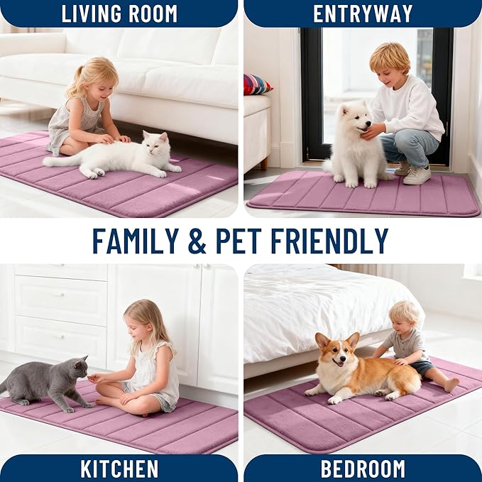 OLANLY Memory Foam Long Bathroom Rugs Runner 70x24, Super Soft Absorbent Bath Mat, Quick Dry, Machine Washable Shower Floor Rugs, Bathmat Carpet, Bathroom Home Decor Accessories, Deep Plum