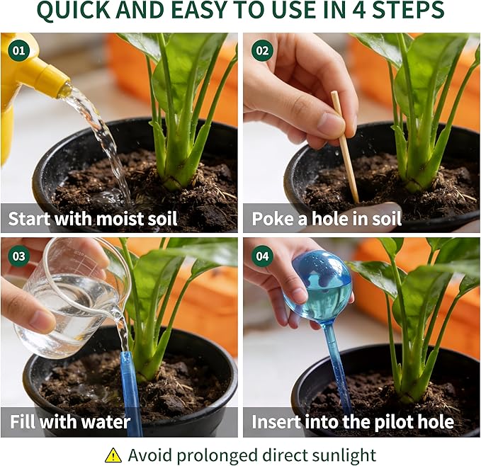 Soilagua 6-Pack Plastic Small Plant Watering Globes, Premium PVC Shatter-Resistant Plant Waterer, Self Watering Planter Insert with Tapered Opening, Automatic Watering Spikes for Daily & Vacation