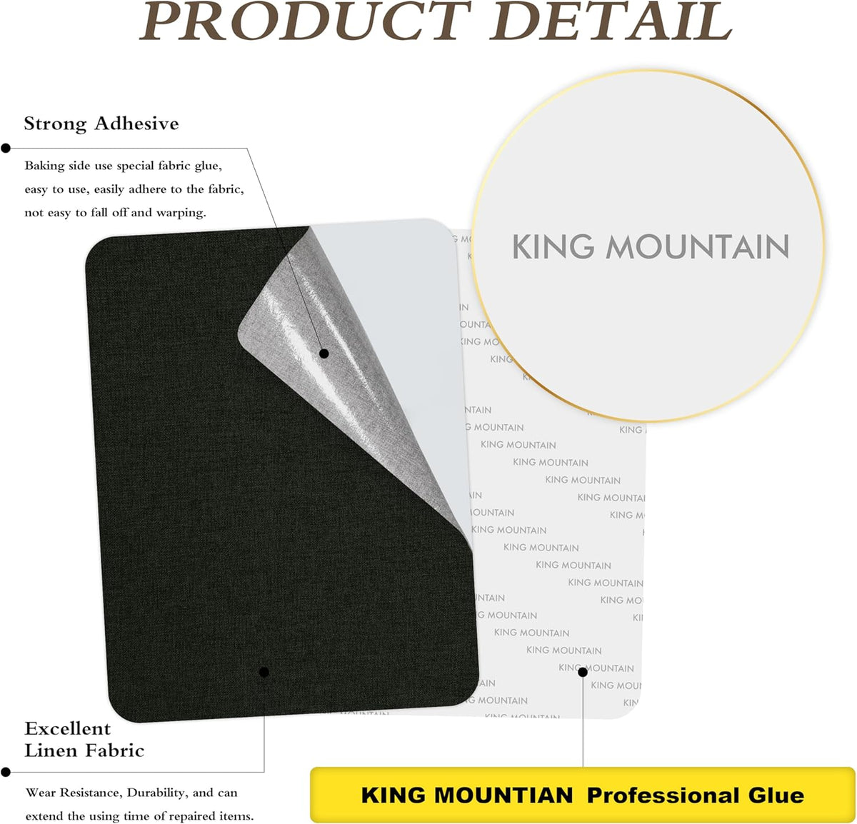 KING MOUNTAIN Fine Linen Repair Patches, Self-Adhesive Linen Fabric Patches, 8X11 inch Extra Size, Multi Color, Can be Used for Linen Sofa Repair and Linen Clothes Repair(Charcoal Black,8" x 11")