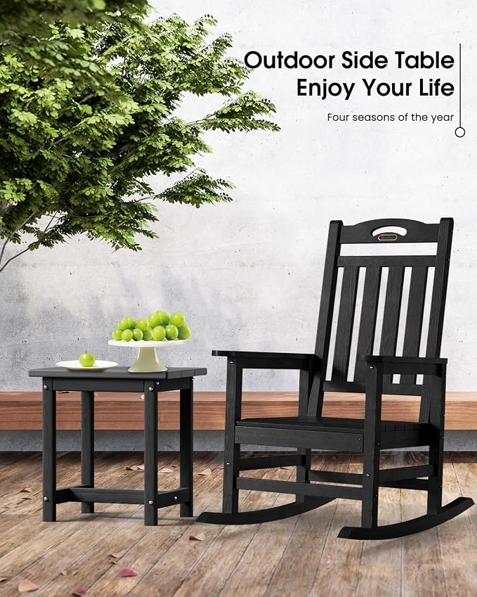 Outdoor Side Table – 17" HDPE Adirondack Side Tables, Sturdy Small Outdoor Porch Tables, Weather-Resistant & Easy Assembly Patio End Table for Garden, Balcony, Porch & Poolside (Black)