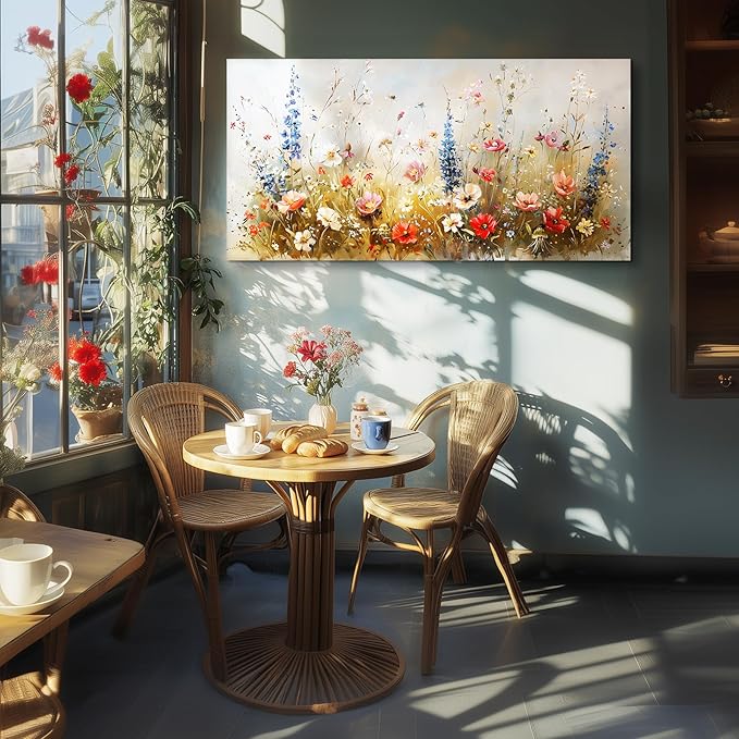 SERIMINO Modern Wildflower Wall Art, Rustic Botanical Floral Extra Large Artwork