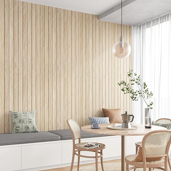 VEELIKE White Oak Wood Wall Panels Peel and Stick Foam Slat Wall Panel