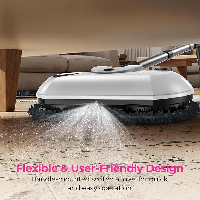 ScrubWiz Cordless Electric Mop, Electric Spin Mop with Water Spray, Powerful Floor Cleaner, Super Quiet Cleaning & Waxing, Mid White