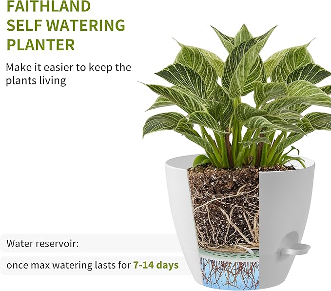 FaithLand 3-Pack Large Planter Pots, 12 10 9 Inch Self Watering Flower Pots for Indoor Outdoor Garden Plants, White