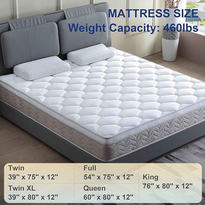 12 Inch Full Mattress Hybrid Innerspring and Plush Memory Mattress in a Box,Medium Soft Feel,Motion Isolation & Pressure Relief,Cooling Bed Mattress for Bed Frames,CertiPUR-US Certified (Full)
