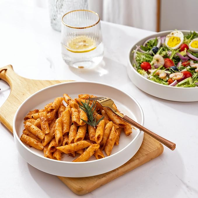 AmorArc Stoneware Dinnerware Sets with Pasta Bowl Set, Reactive Ceramic Plates and Bowls Set, Highly Chip and Crack Resistant | Dishwasher & Microwave Safe | Round Dishes Set Service for 4 (16pc)