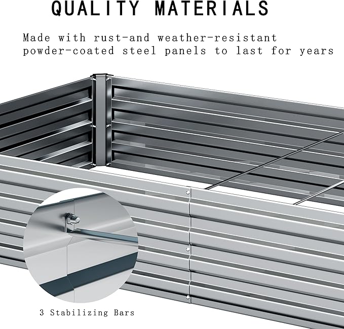 8×2×1FT(2PCS) Galvanized Raised Garden Bed Kit Metal Planter Boxes，Large Outdoor Planters Garden for Planting Vegetables,Flowers,Herbs -Silver