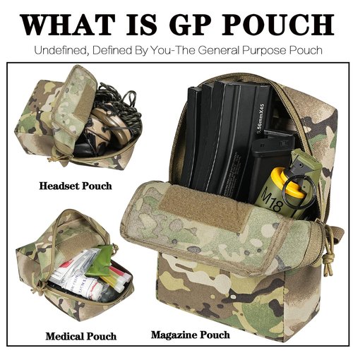 LONLOKE Tactical GP Wide/Tall Pouch,Molle General Purpose Pouches,Structured Horizontal/Vertical Utility Expanded Storage Bag with Hook and Loop Panel (TMC-02, Tall)
