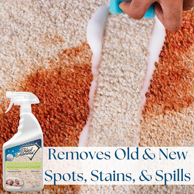 Black Diamond Stoneworks carpet and upholstery cleaner: this fast acting deep cleaning spot and stain remover spray also works great on rugs, couches, and car seats. (4-gallons)