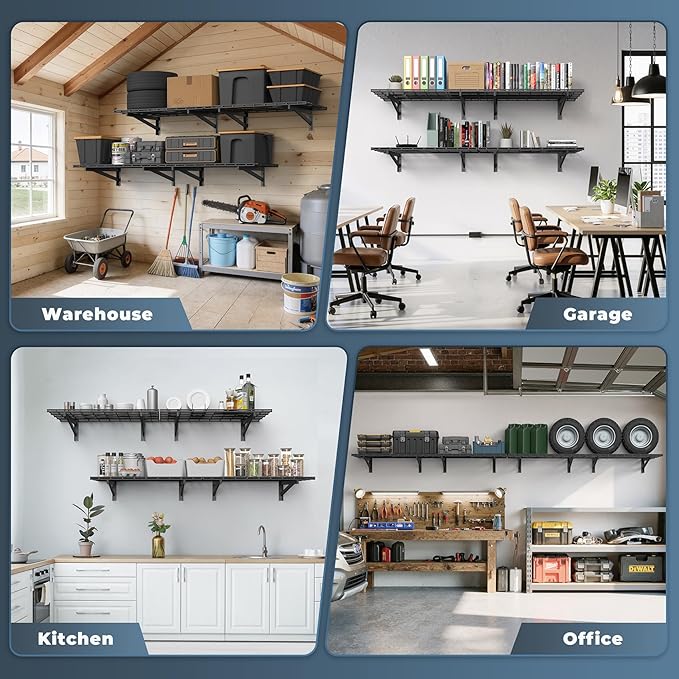 Jusgym 4 Pack Heavy Duty Garage Wall Shelving Set, Wall Mounted Garage Shelves