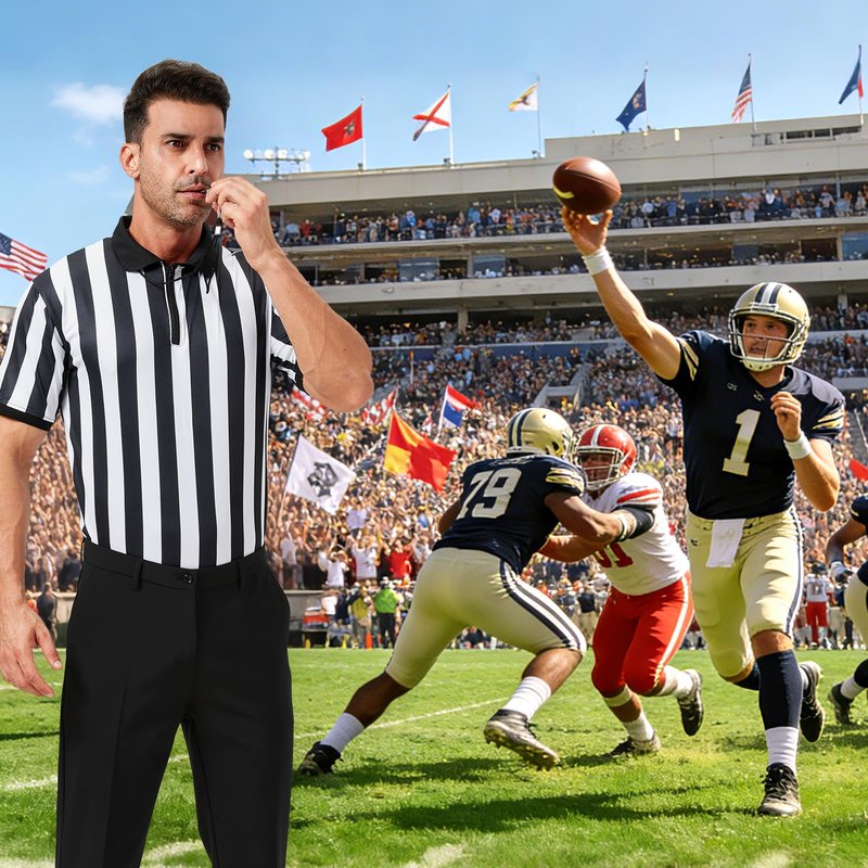 Men's Referee Costume Kit, Football Referee Shirt Umpire Jersey, Whistle, Penalty Flag for Soccer Sports & Cosplay Outfits