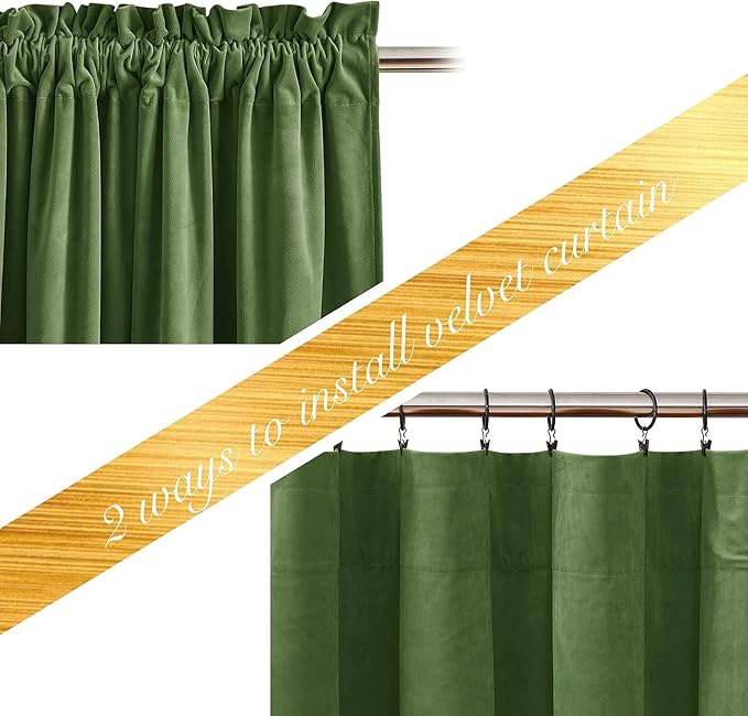 NICETOWN Moss Green Velvet Curtains and Drapes, Thermal Insulated Soft Window