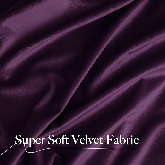 NICETOWN Purple Blackout Velvet Curtains 84 inch Long, Dark Purple