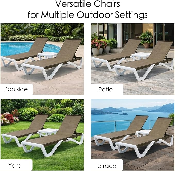 Kozyard Outdoor Chaise Lounge Chair, Fully Flat Adjustable Patio Lounger with Aluminum Frame & Resin Legs, Textilene Fabric for Poolside, Backyard & Beach (Beige)