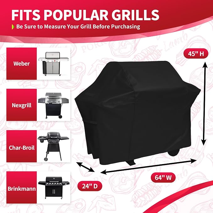 NEXCOVER 64 Inch Grill Cover - 600D Heavy Duty Waterproof and Weather Resistant BBQ Cover for Weber, Char Broil, Nexgrill, Brinkmann, Holland - Fade Resistant, Black