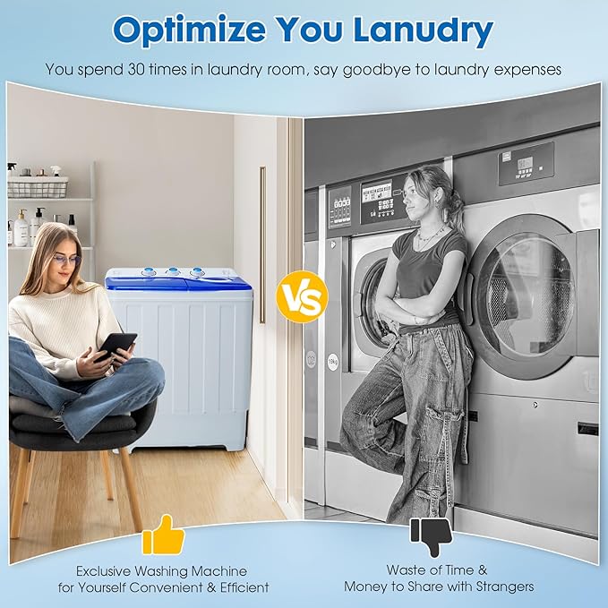 Portable Washing Machine Twin Tub - 28lbs Compact Washer(18lbs) and Dryer(10lbs) Combo with Drain Pump - Mini Laundry Machine for Apartments, Dorms, RVs, and Camping - Blue
