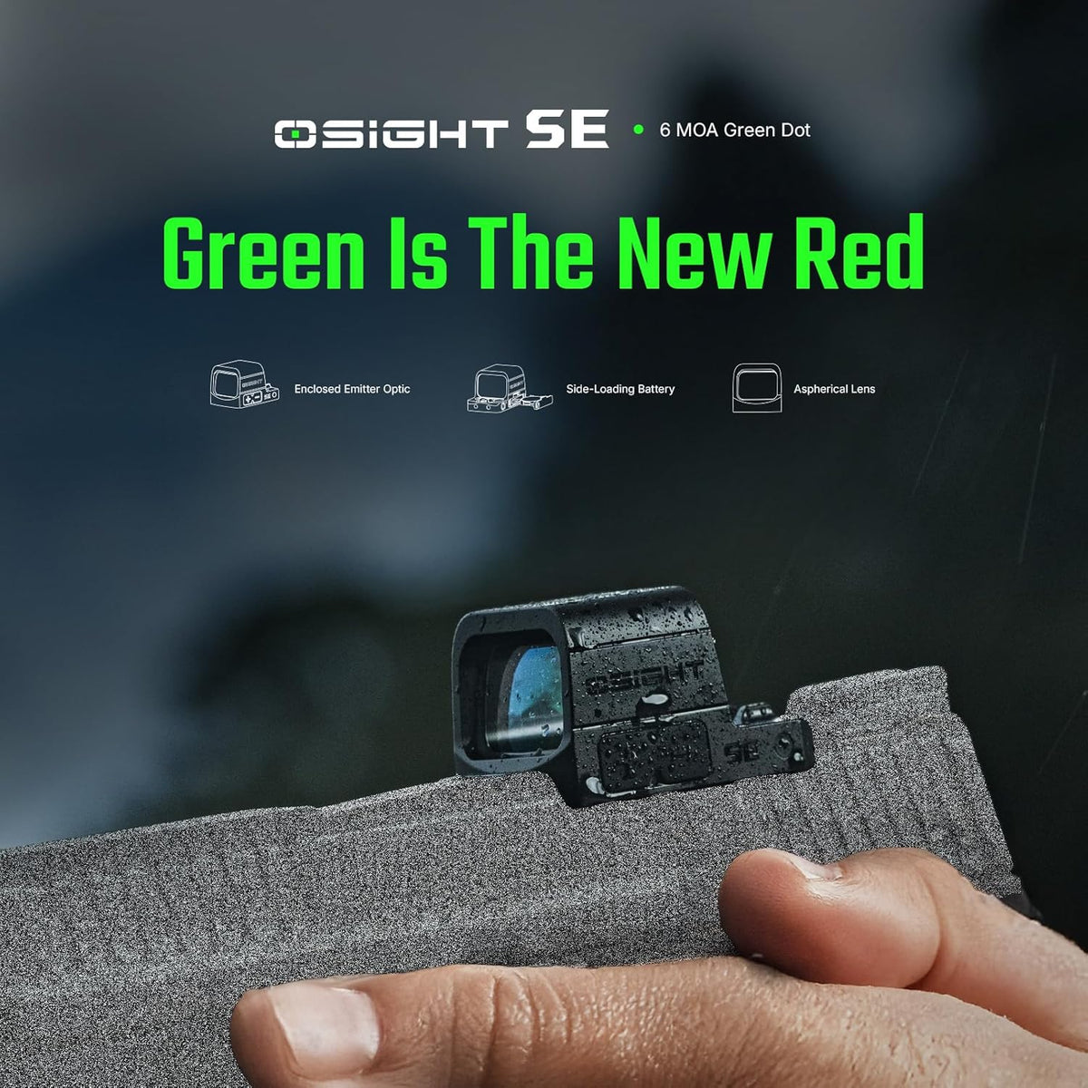 OSIGHT SE 6 MOA Green Dot Micro Sight - Multi-Reticle Enclosed Design with Charging Cover