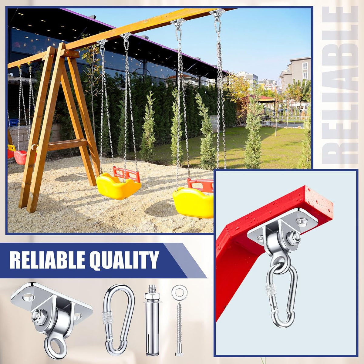 Tandefio Swing Hangers - Heavy-Duty 1800 lb Capacity for Indoor/Outdoor Use | Stainless Steel Finish