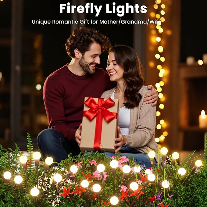 Solar Lights Outdoor(8 Pack,64 LEDs),Solar Lights Outdoor Waterproof for Garden Decor,4 Modes Firefly Light for Outdoor Decor,Big Bulb High Lumens Patio Decor,Sway by Wind,Gardening Gifts for Women