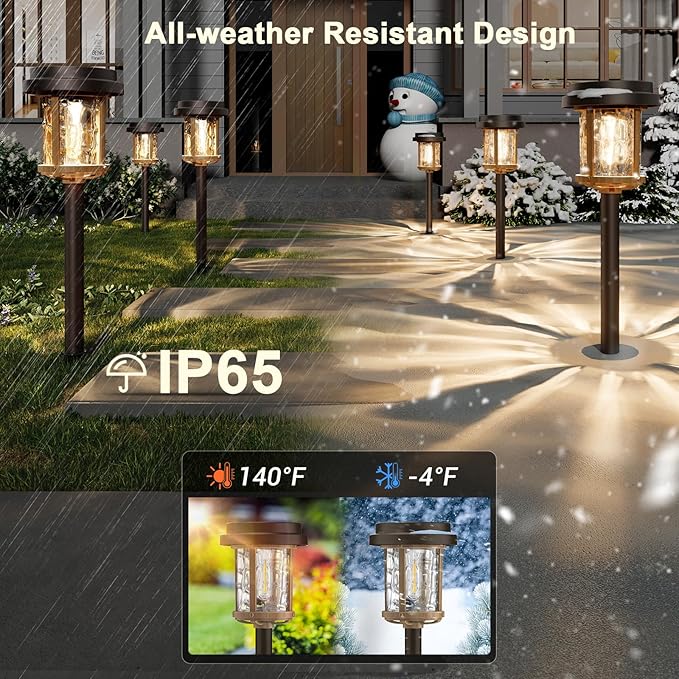 XMCOSY+ Solar Pathway Lights, Dual-Tone Solar Lights Outdoor Waterproof IP65, 20 LM LED Bright Glass Outside Light for Garden Path Yard Walkway Driveway (‎Black & Brown)