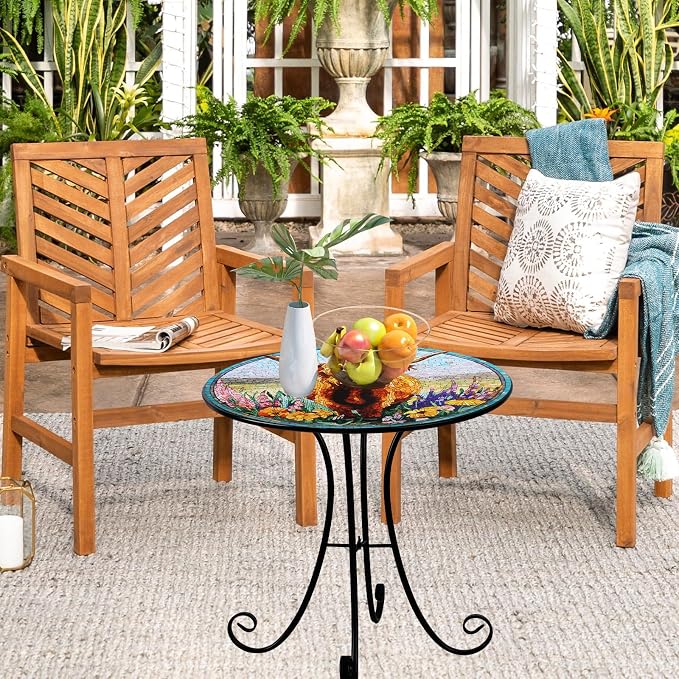 18" Outdoor Side Table, Highland Cattle Round Accent Table, Metal Indoor Small End Tables, Plant Stand Tables for Patio Yard Balcony Garden Bedside