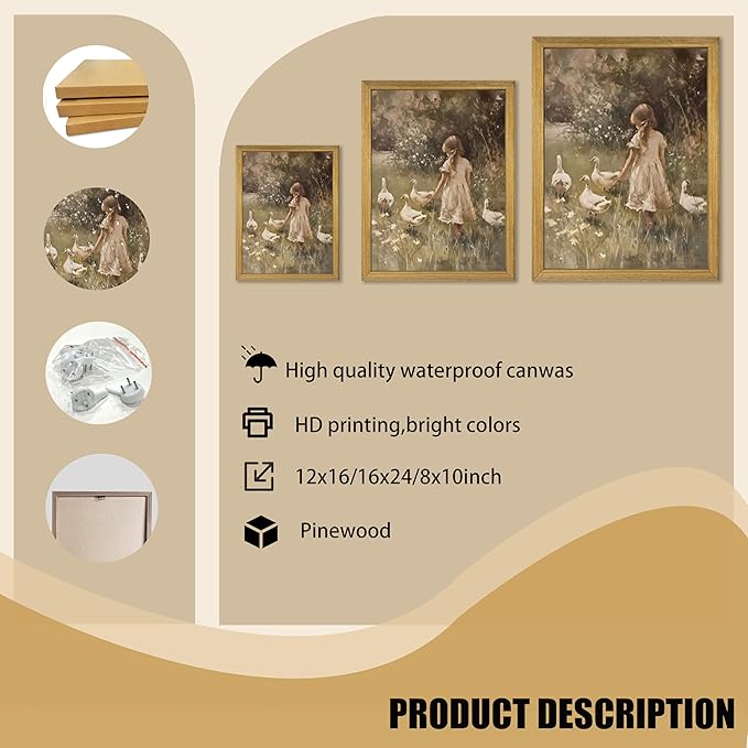 Wood Framed Canvas Wall Art, Vintage Girl