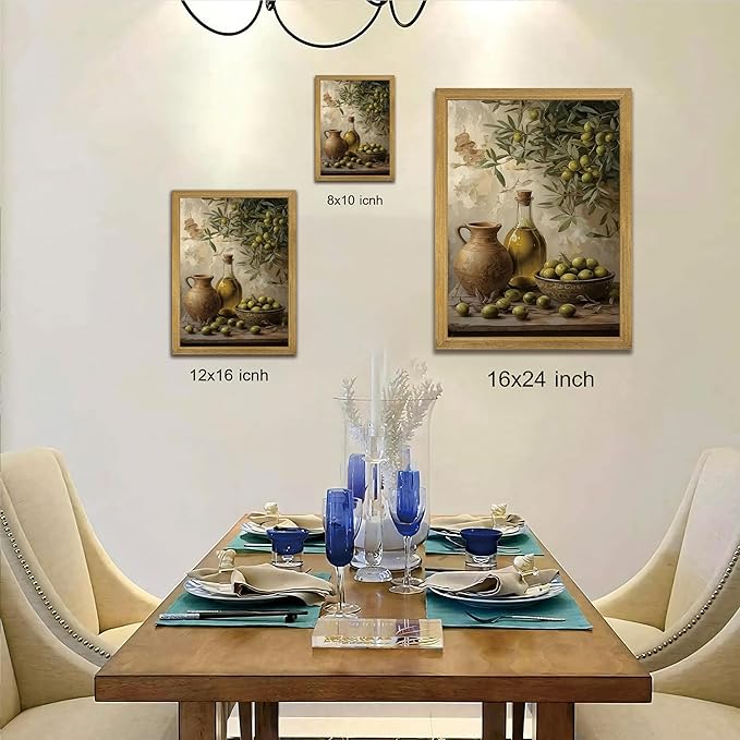 Wood Framed Olive Kitchen Wall Art, Vintage Rustic Still Life Canvas Print