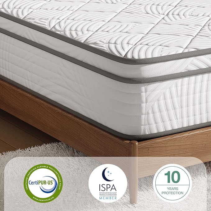 Novilla King Size Mattress 14 Inch, Hybrid King Mattress in a Box for Back Pain Relief & Support, Spring Mattresses 14 Inch with Motion Isolation & Comfy Pillow Top, Certipur-Us Certified