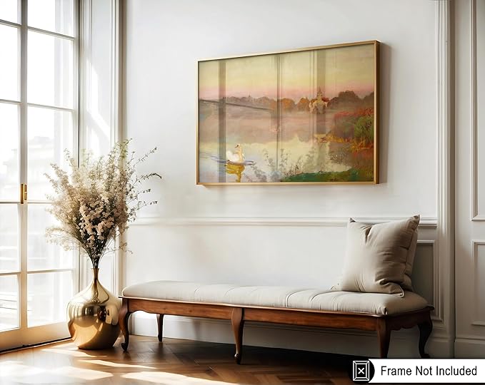 Poster Master Vintage Pond in Radziejowice - Retro Swan Print - Lake Landscape - Farmhouse Animal Lover - Aesthetic Living Room or Office Decor, 18x24 Unframed Wall Art