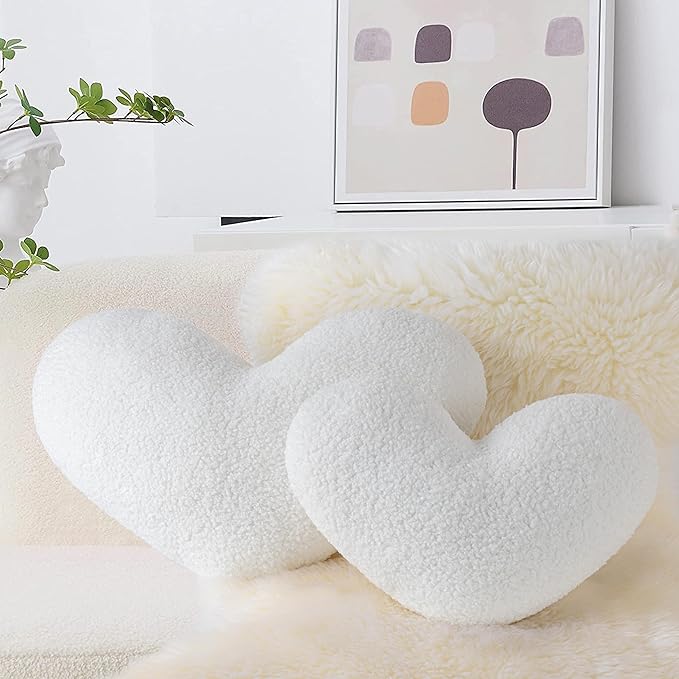 AELS Heart Shaped Pillow, Set of 2, Heart Decorative Throw Pillows, Boucle Love Cute Pillows 20 & 16 Inches, Valentines Day Decorations, Wedding Decor, Living Room Bedroom Nursery Decor, White